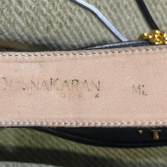 Donna Karan Collectable Vintage Wide Leather Belt w Gold Cross and Chain Details - Picture 5 of 12